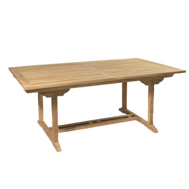 Table de jardin rectangulaire fixe en bois naturel avec piétement double et barre de renfort