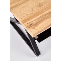 Table basse rectangulaire avec pieds design en acier noir étagère en verre et plateau aspect chêne naturel Hulla