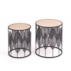 Ensemble de deux tables basses design avec plateaux ronds et structure en acier noir Plume