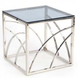 Table basse carrée avec structure design en acier argenté et plateau en verre fumé So Chic