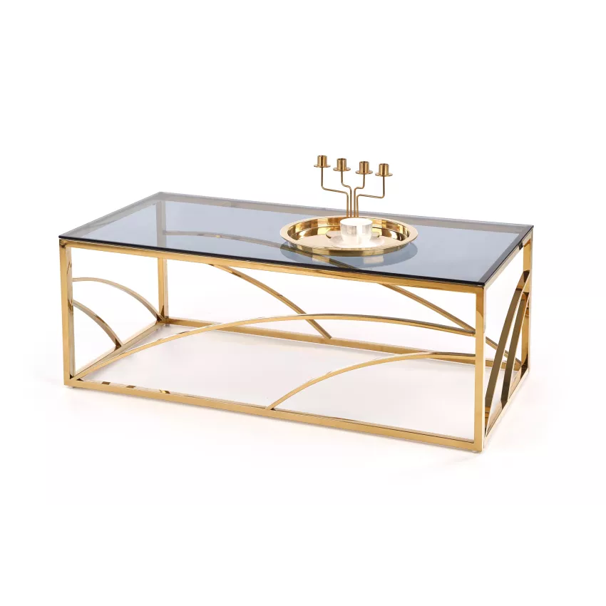 Table Basse Rectangulaire Design - Plateau Effet Marbre Blanc, Cadre Doré - 2 étages - Dimensions 110x50x45 Cm - Pour Salon Moderne
