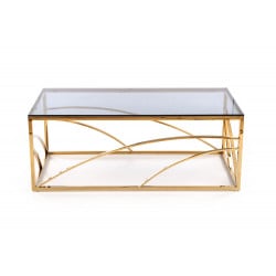 Table basse rectangulaire avec structure en acier doré et plateau en verre fumé So Chic