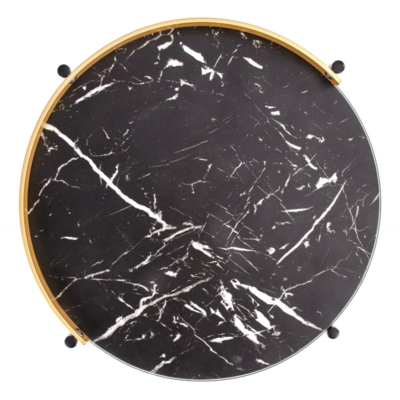 Guéridon avec structure en acier et plateau rond en marbre noir Aura