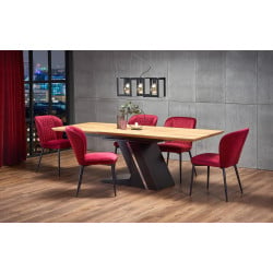 Table de salle à manger extensible avec pied central en acier noir et plateau aspect chêne naturel Seattle