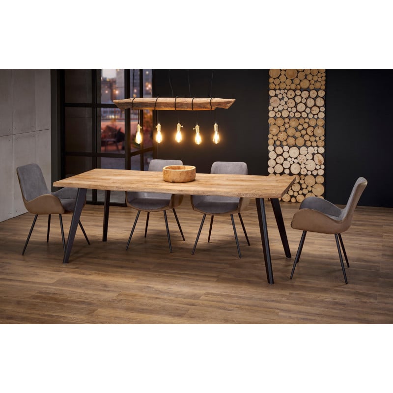 Table de salle à manger extensible avec plateau aspect chêne naturel et pieds en acier noir Milwaukee