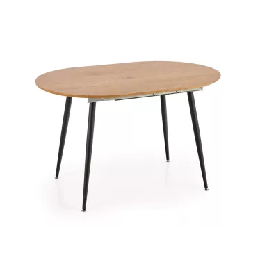 Table de salle à manger extensible ovale avec plateau aspect chêne et pieds en acier noir Atlanta