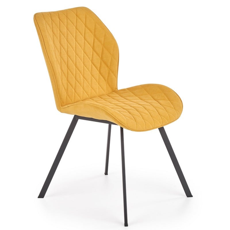 Chaise de salle à manger en tissu jaune moutarde avec pieds en acier noir Pilot