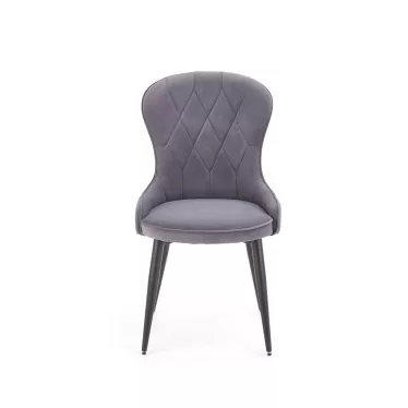 Chaise de salle à manger en velour gris avec pieds en acier noir Spin