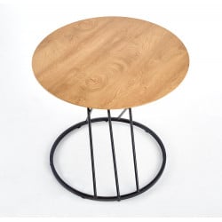 Table de salle à manger design ronde avec plateau aspect chêne naturel 80 cm et structure en acier noir Pise