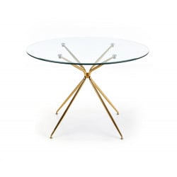 Table de salle à manger ronde avec plateau en verre et structure en acier doré Around