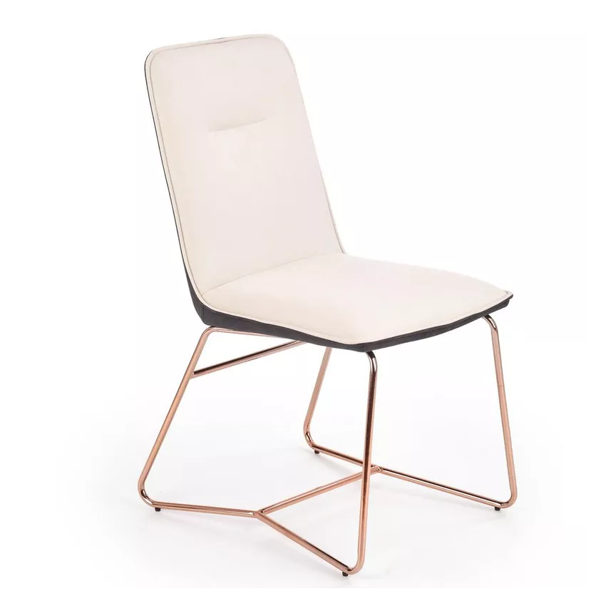Chaise de salle à manger crème et gris foncé avec structure en acier rose doré Saxo