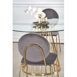 Chaise de salle à manger en velours gris avec pieds en acier doré Cambridge