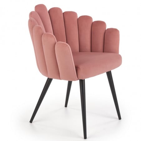 Chaise de salle à manger design en velours rose avec pieds en acier noir Amboise