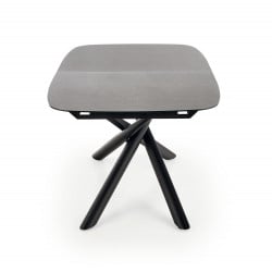 Table de salle à manger extensible avec plateau en verre gris foncé et pied central design en acier noir Chambord