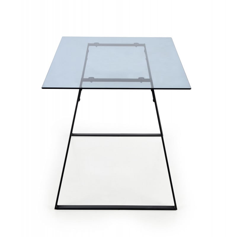 Table de salle à manger avec plateau en verre fumé et piètement design en acier noir Tuxedo