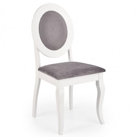 Chaise de salle à manger en bois d'hévéa massif blanc et tissu gris Barroco