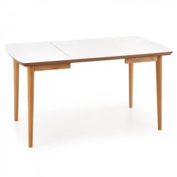 Table de salle à manger extensible avec plateau blanc et pieds en bois massif Will