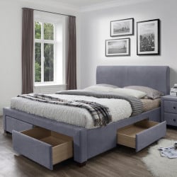 Lit 160 x 200 cm en velours gris avec tiroirs de rangement Modène