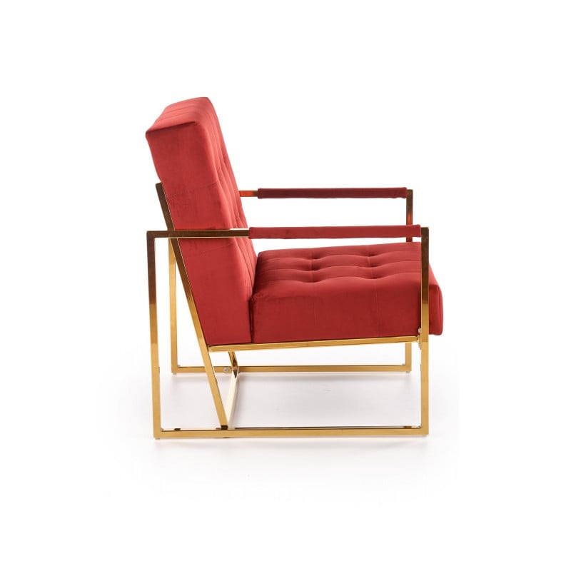 Fauteuil lounge en velours rouge foncé avec structure en acier doré Gaia