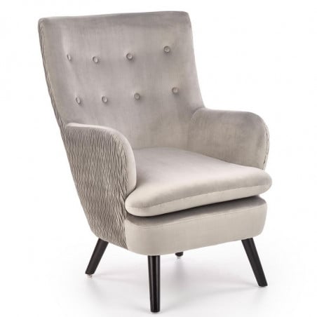 Fauteuil en velours gris avec pieds en bois massif noir Coventry - Fauteuils - So Inside