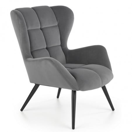 Fauteuil contemporain en velours gris avec pieds noirs en bois massif Glasgow
