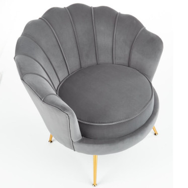 Assise confortable fauteuil en velours gris Caprica style rétro chic