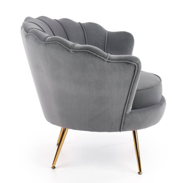 Fauteuil crapaud velours gris Caprica design élégant avec pieds dorés