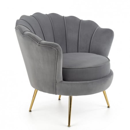 Fauteuil arrondi en velours gris avec pieds dorés CAPRICA - Fauteuils - So Inside