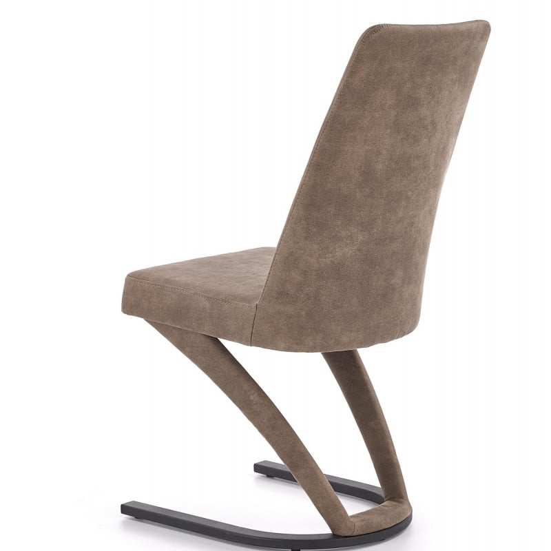 Chaise design en éco-cuir marron avec piètement en acier noir MILLENIUM