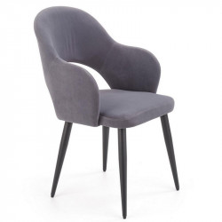 Chaise de salle à manger en velours gris avec pieds en acier noir UNIK