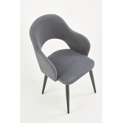 Chaise de salle à manger en velours gris avec pieds en acier noir UNIK