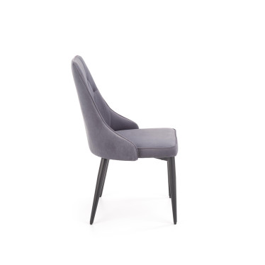 Chaise en velours gris foncé avec dossier matelassé et pieds en acier noir COSMOS