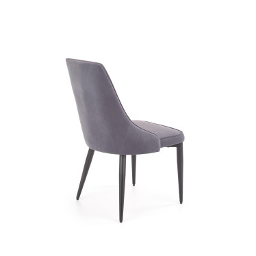 Chaise en velours gris foncé avec dossier matelassé et pieds en acier noir COSMOS