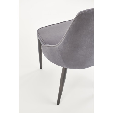 Chaise en velours gris foncé avec dossier matelassé et pieds en acier noir COSMOS