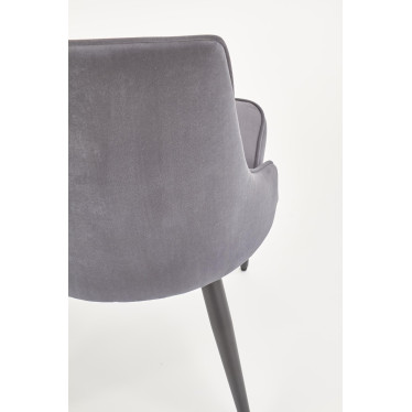 Chaise en velours gris foncé avec dossier matelassé et pieds en acier noir COSMOS