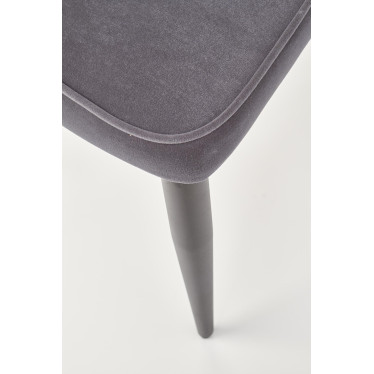 Chaise en velours gris foncé avec dossier matelassé et pieds en acier noir COSMOS