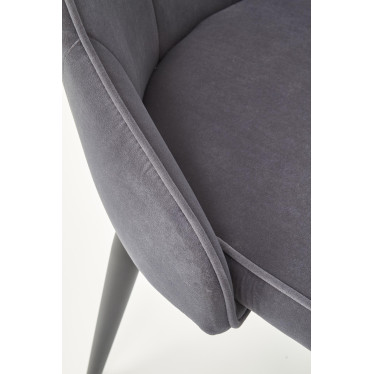 Chaise en velours gris foncé avec dossier matelassé et pieds en acier noir COSMOS