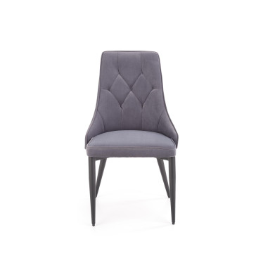 Chaise en velours gris foncé avec dossier matelassé et pieds en acier noir COSMOS
