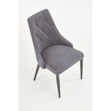 Chaise en velours gris foncé avec dossier matelassé et pieds en acier noir COSMOS