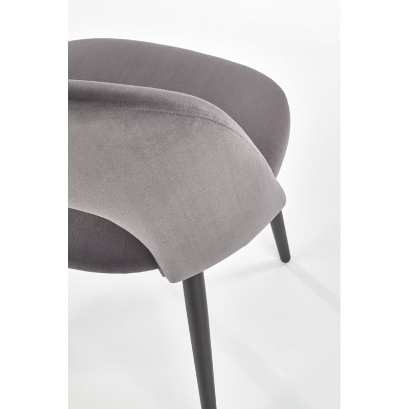 Chaise moderne en velours gris foncé avec pieds en acier noir