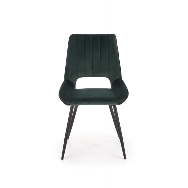 Chaise de salle à manger contemporaine en velours vert foncé avec pieds en métal noir CLOUD