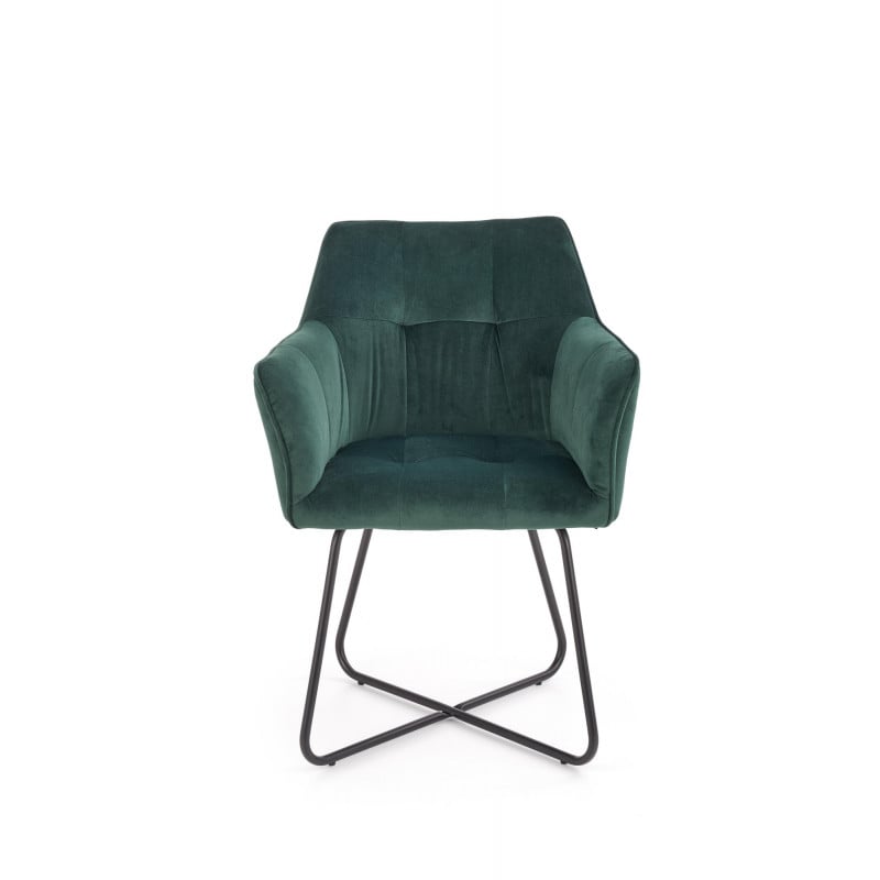 Chaise contemporaine en velours vert foncé avec piètement design en acier noir PLATINUM