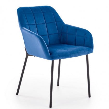 Chaise contemporaine en velours bleu avec pieds en métal noir EDISON