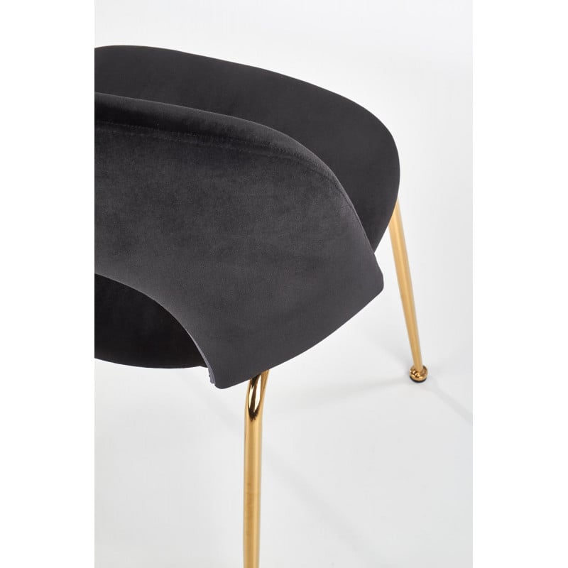 Chaise de salle à manger style vintage en velours noir avec pieds en acier doré DATA