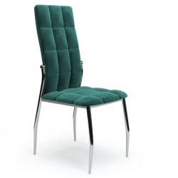 Chaise de salle à manger matelassée en velours vert foncé avec dossier haut et pieds design en acier ELYSIUM