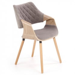Chaise design rétro aspect chêne clair et grise MELO