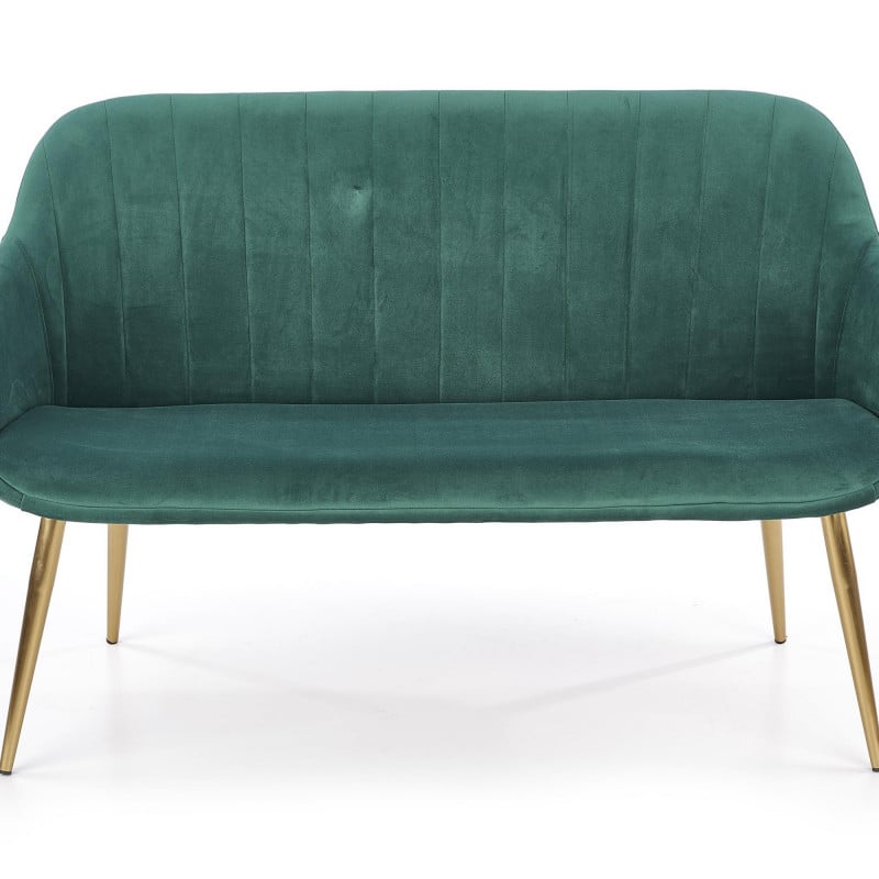 Canapé 2 places en tissu vert foncé avec pieds en acier doré TRESOR