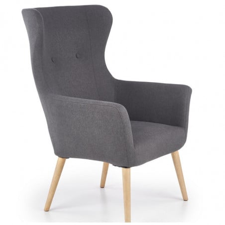 Fauteuil rembourré en tissu gris foncé avec dossier haut et pieds en bois de caoutchouc WISH - Fauteuils - So Inside