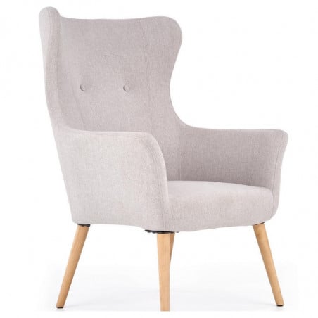Fauteuil rembourré en tissu gris clair avec dossier haut et pieds en bois de caoutchouc WISH - Fauteuils - So Inside