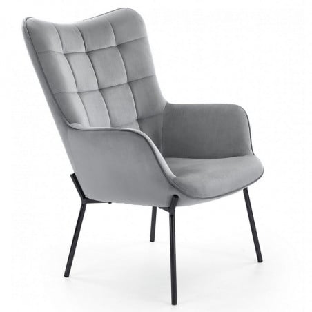 Fauteuil en velours gris avec dossier matelassé et pieds noirs en acier GIPSY - Fauteuils - So Inside